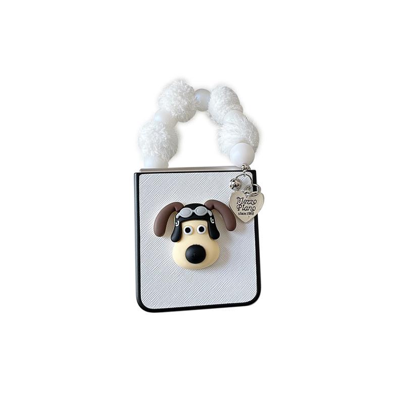 Folding Screen Clamshell Phone Case Is Suitable For Samsung Zflip6 Cute Wind Puppy Cross Pattern Plush Hand Chain.