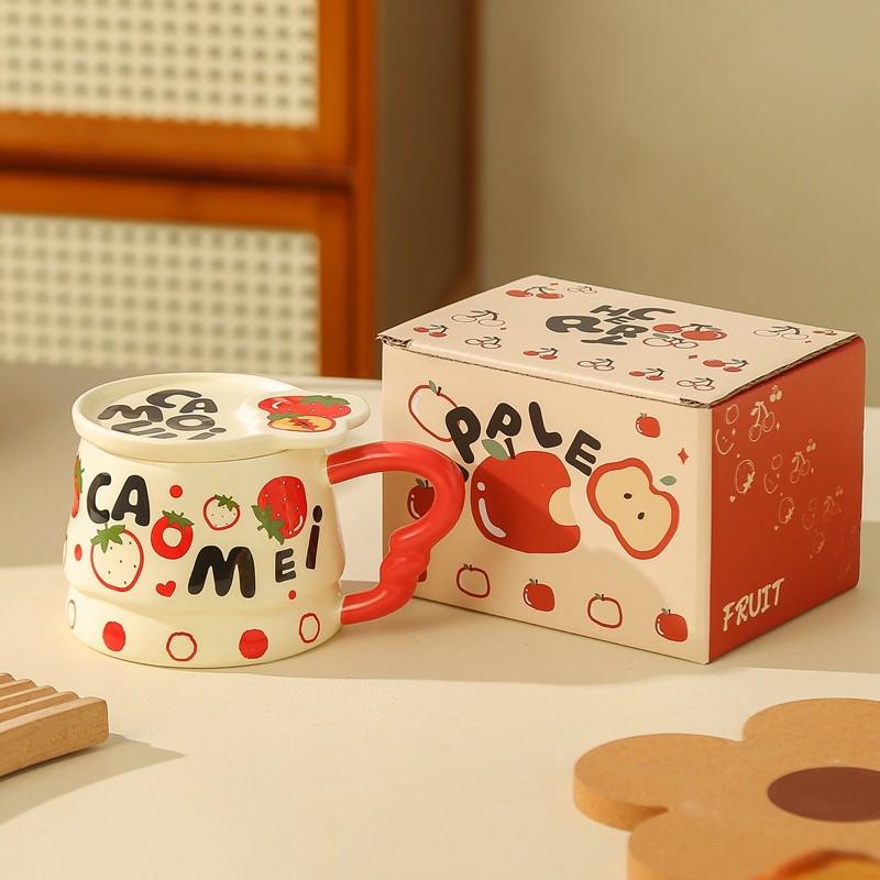 

Cartoon Apple Character Ceramic Coffee Mug for Girls - High-Value Home Souvenir Gift 301-400ml