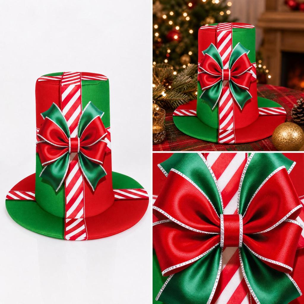 Christmas Top Hat Soft Pull-on with Bow Motif Photo Prop
