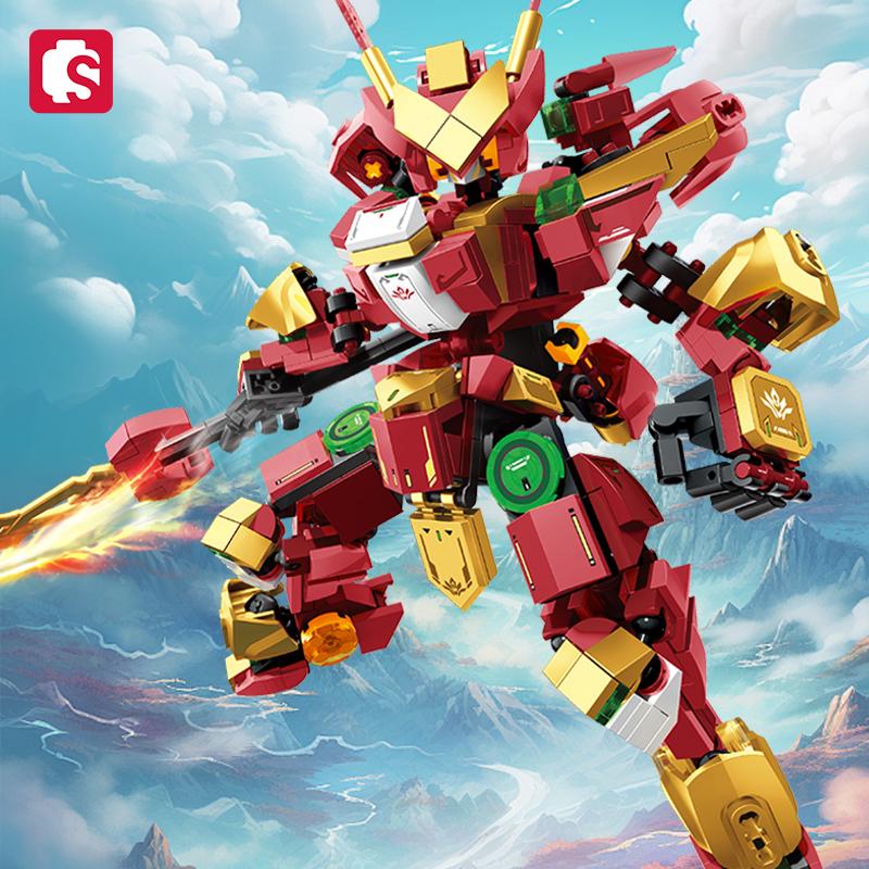 SEMBO BLOCK Mechanic Series NeZha Transforming Mecha Building Blocks MOC Classic cartoon Movie Model Assembly Bricks Boy Toy