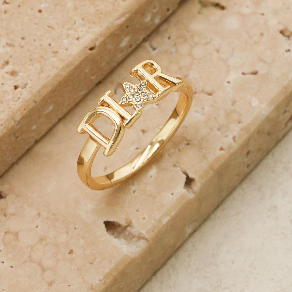 1 Piece New Zircon Letter D Ring for Women Girls Exquisite  Stainless Steel Star Ring Wedding Party Jewelry Gifts