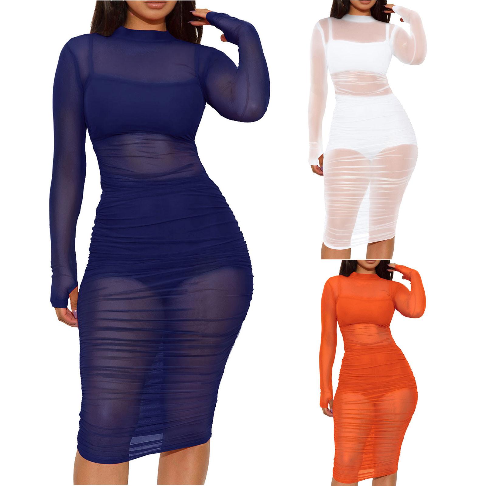 

Женское сетчатое платье с круглым вырезом и длинными рукавами + майка + шорты, платье из трех частей