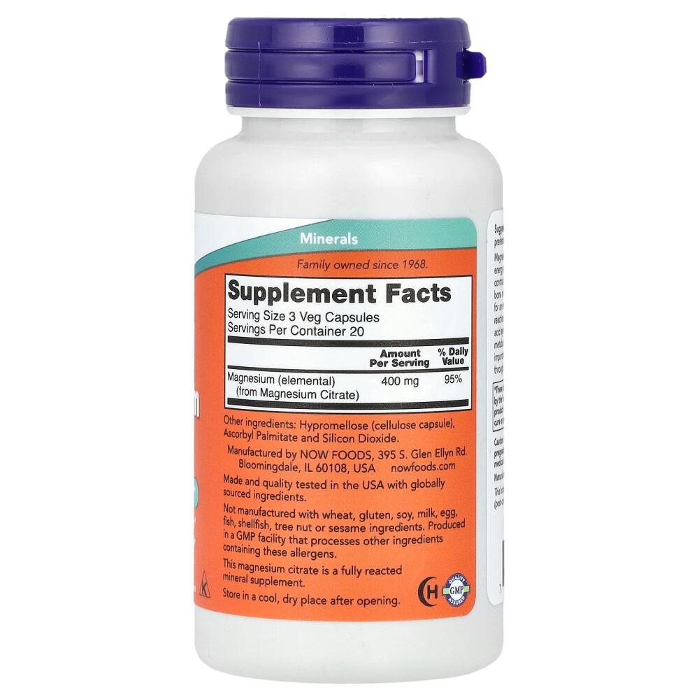 Now Foods Magnesium Citrate Vegetarian Capsules, 60 Count