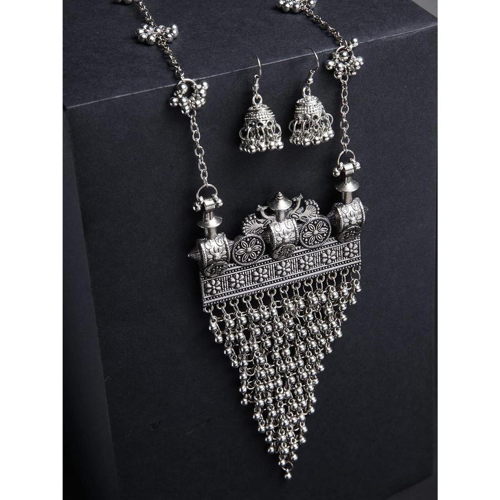 Fashion Latest Stylish Traditional Oxidised Silver Necklace Jewellery Set for Women
