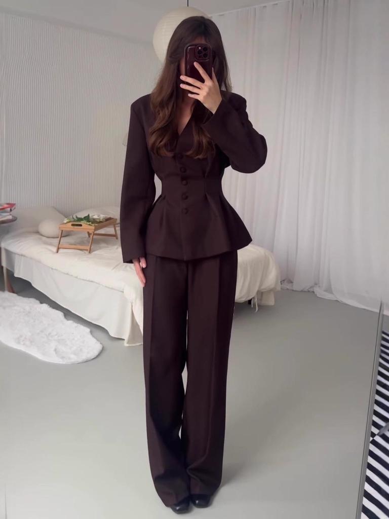 2025 Autumn Women's Long-Sleeve Waist-Cinching Cardigan Suit