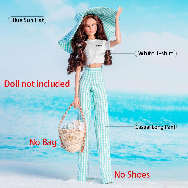 

30см Маленькая Свежая Одежда для Куклы Островной Праздничный Модный Джинсовый Пиджак+Брюки+Клетчатое Платье 1/6 Кукла Супермодель Повседневный Набор для Переодевания For 30cm dolls