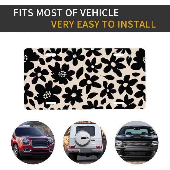 Flower Floral Front License Plate for Women Car Vanity Plates Decorative Aluminum Metal Cute Novelty License Plate Cover for Men 6x12 Inch (4 Holes)