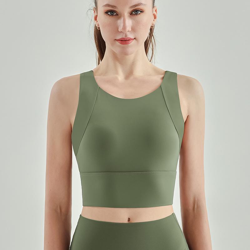 Dámská vysoce pevná jógová vesta: Broušený pocit nahoty, Jednodílná pevná košíčková, Nárazuvzdorná sportovní podprsenka se zádovým zapínáním