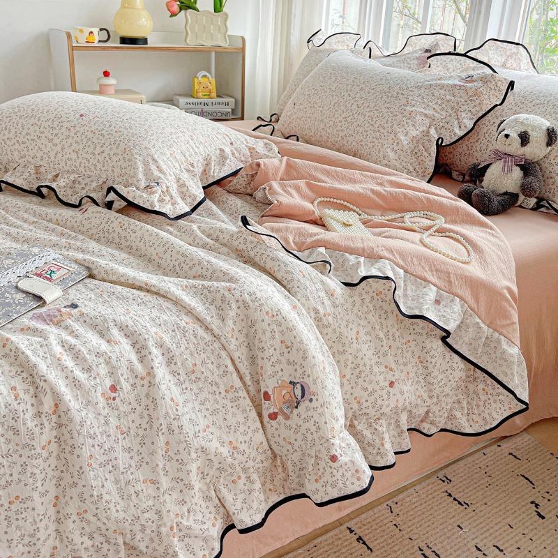 Kapok wrinkled double-layer yarn ruffle leaf edge summer quilt four-piece set washing machine washing air conditioner quilt