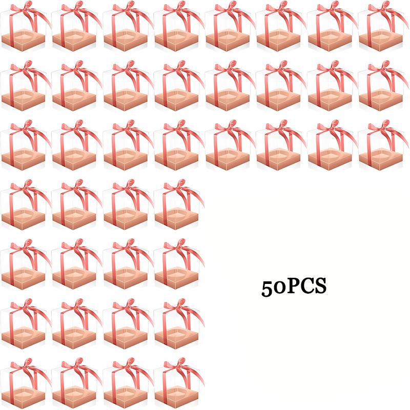 WTEMPO DIY Foldable Clear Gift Boxes with Ribbons for Wedding Favors Birthday Gifts and Festive Party Supplies Transparent Plastic Packaging Boxes