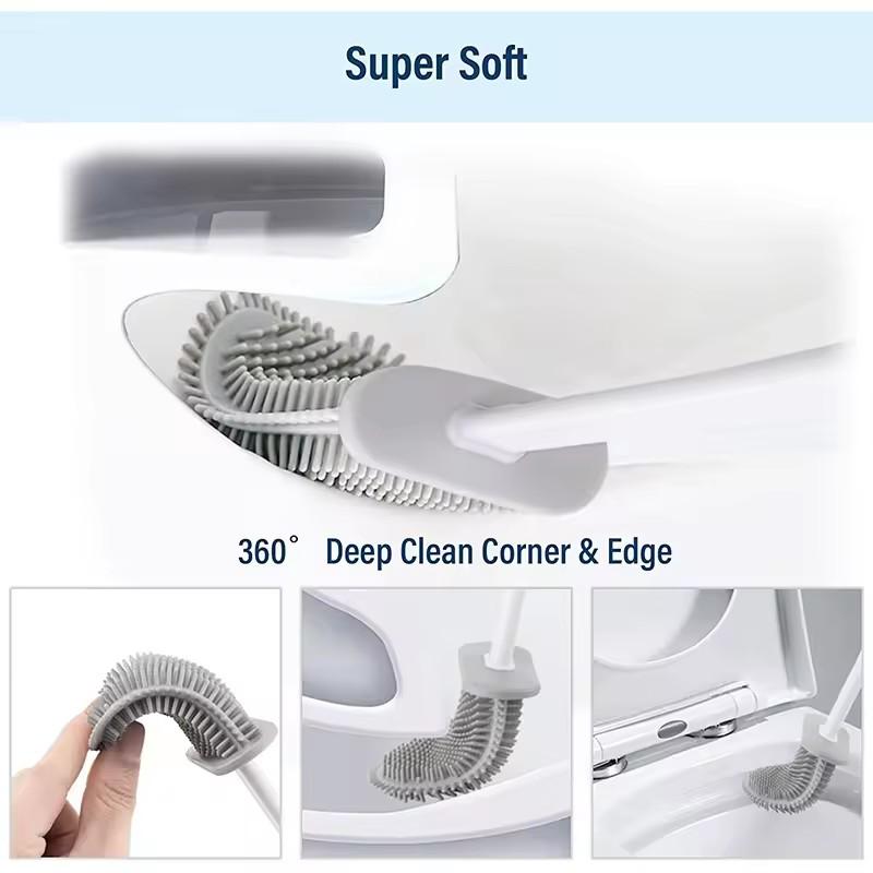Detachable Handle Wall Mounted Drill Free Toilet Brush Set Soft Silicone No Dead Corner Hygienic Toilet Brush Multi Purpose