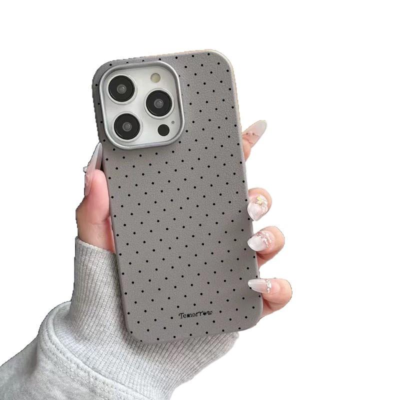 Simple polka dot for iPhone15promax mobile phone case Apple 16 leather pattern 14/13/12 protective case 17