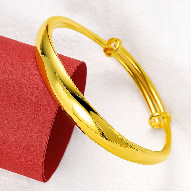 

Genuine Gold Sand Bangle for Women - Push-Pull Opening, Simple Jewelry Gift for Mom Bracelet + Gift Box + Ring