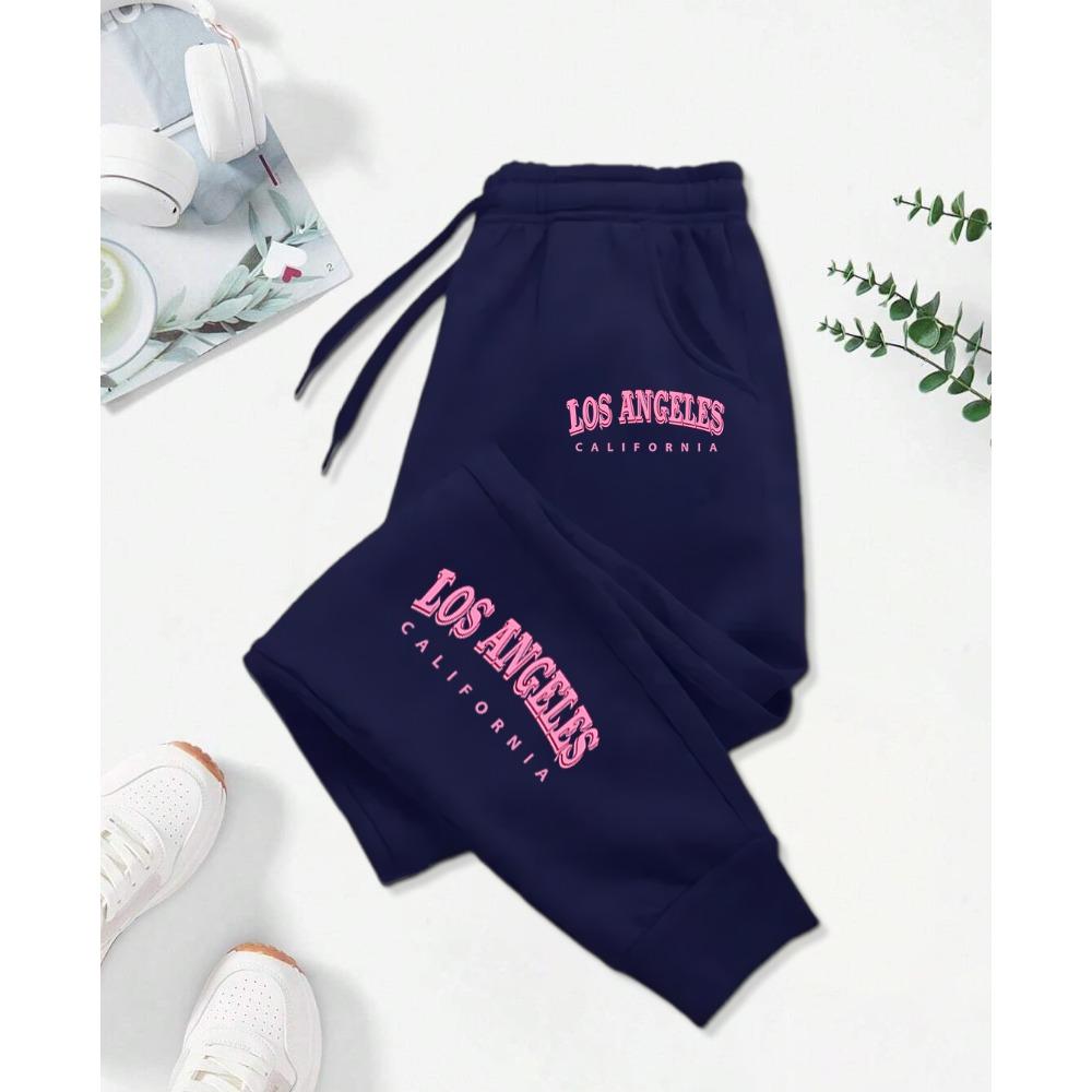 Los Angeles California Pink Letter Prints Print Pant Woman Drawstring Pocket Sweatpants Sport Jogger Casual Autumn Trouser