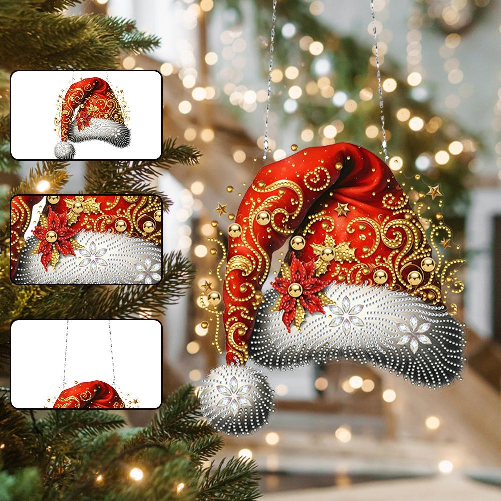 

Acrylic Winter Christmas 5D DIY Diamond Painting Dots Pendant Rhinestone Diamond Art Window Pendants for Garden Window Decor