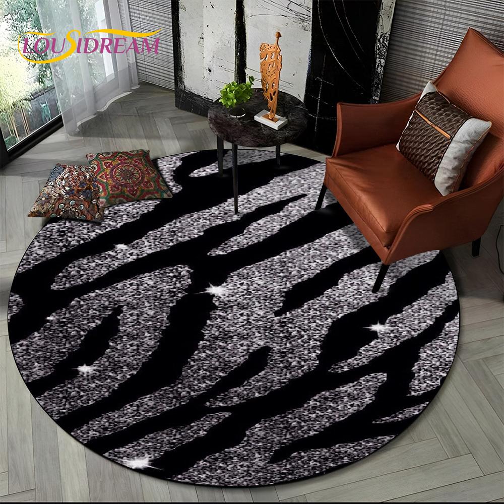 3D Barevný Pruhovaný Vzor Zebra Kulatý Koberec pro Obývací Pokoj, Ložnici, Dětský Herní Koutek Dekor, Protiskluzová Podložka do Zóny pro Domácí Mazlíčky