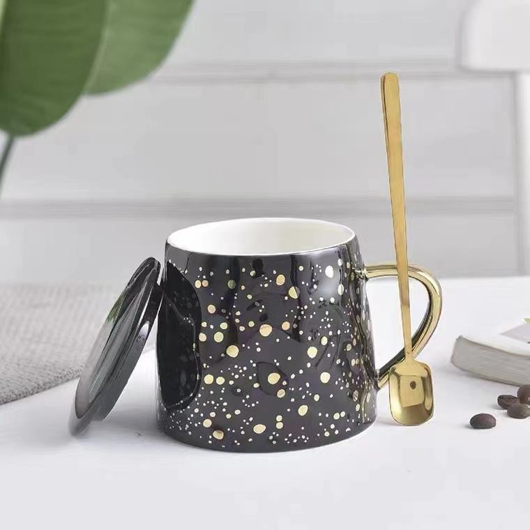 Light Luxury Polka Dot Ceramic Cup Nordic Star Cup Hand Pinch Concave Gold Splashing Mug Ink Couple Coffee Cup