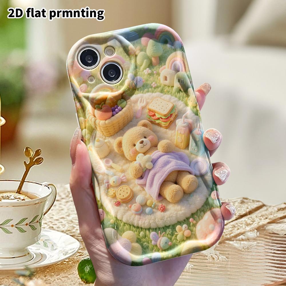 Phone Case: 2D flat, fits iPhone 18, 17, 16, 15, 14, 13, 12Pro protective case, little bear picnic on the grass, perfect Christmas and Halloween holid
