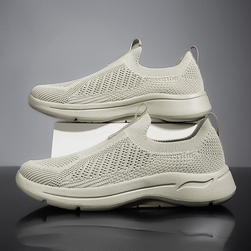 

New casual shoes men s versatile sports shoes fly-woven breathable mesh men s shoes 48 бежевый