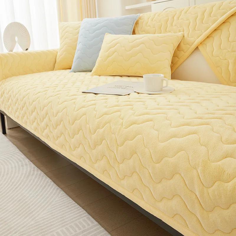Waves Lines Sofatrekk Vinter Tykking Varm Plysj Sofa Håndkle Sklisikkert skinn Universal Ensfarget Sofaputer Stue