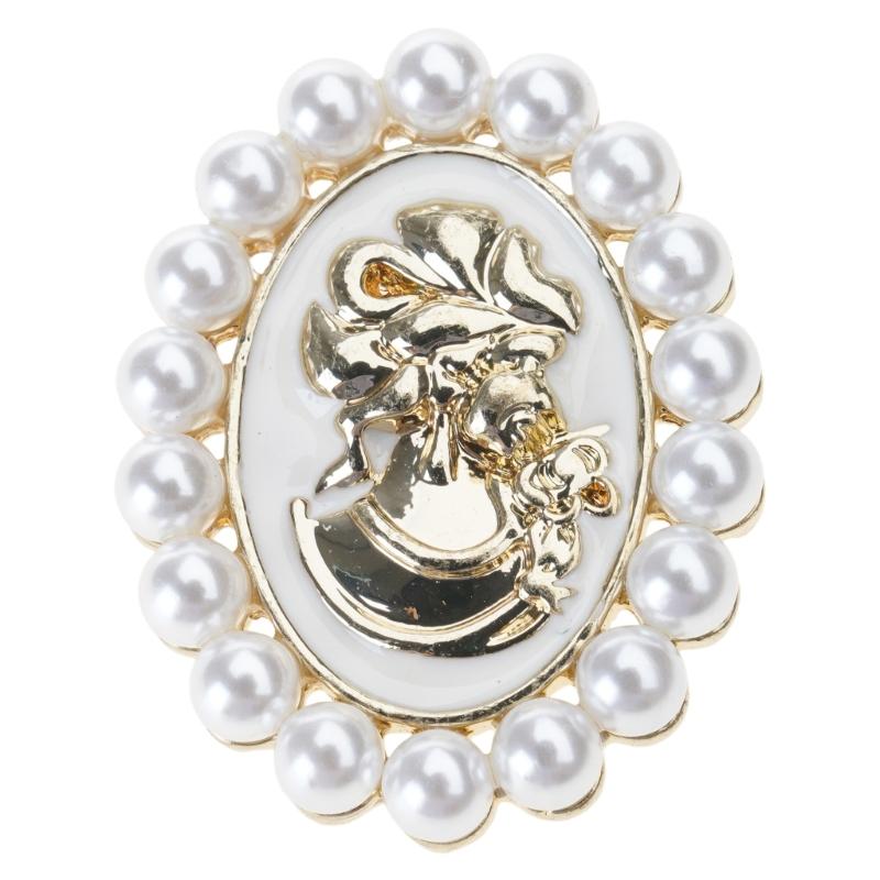 

Victorian Style Alloy Cameo Brooch With Crystal Rhinestones Pearls Women Fashion Jewelry Decorative Lapel Accessory S білий