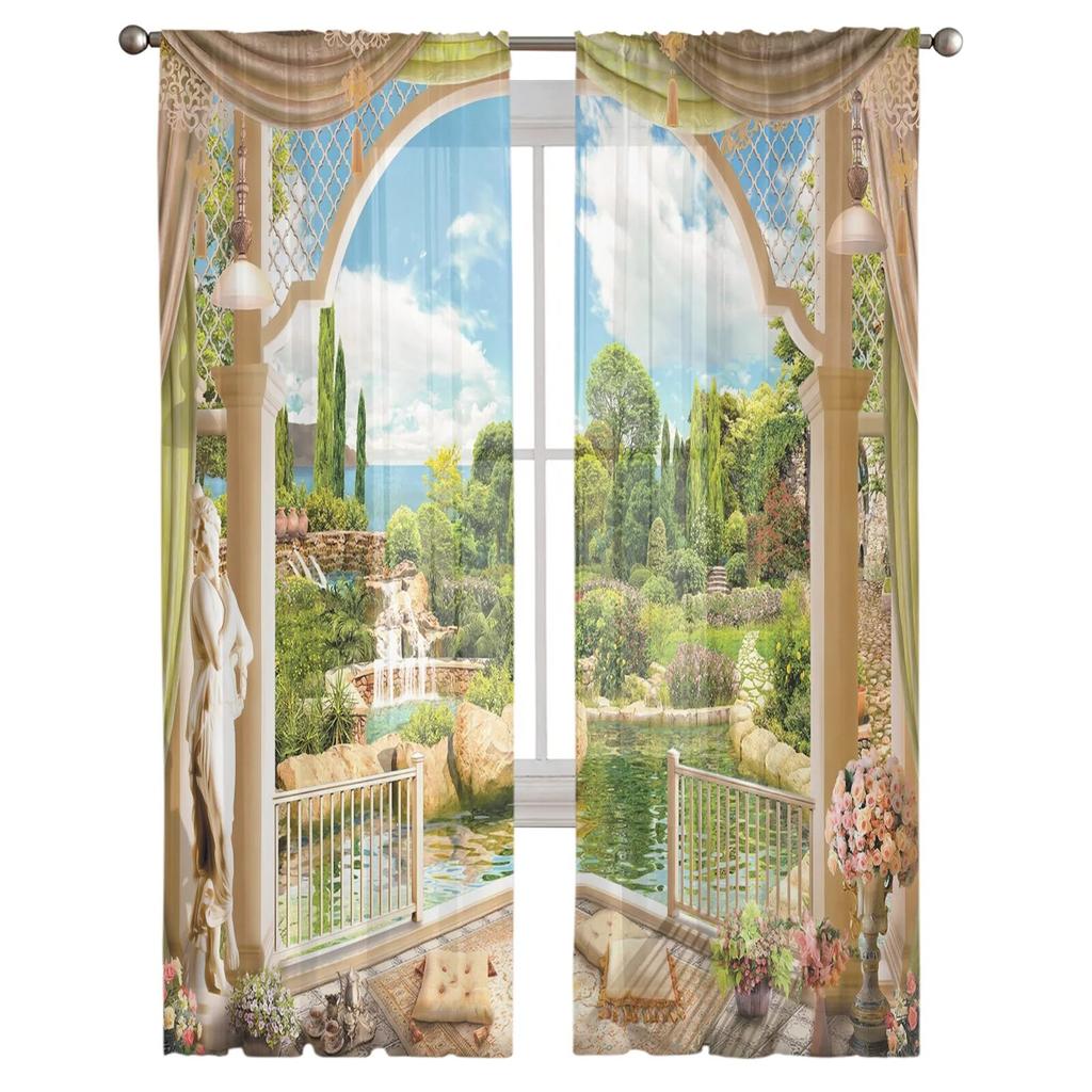 Garten Balkon Blumen Tüll Vorhänge für Wohnzimmer Sheer Vorhang Schlafzimmer Voile dekorative Fenster Behandlungen