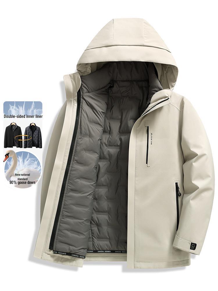 Men's Hooded Thickened Down Jacket with Detachable Liner - Warm Ski Suit for Middle-Aged and Young Adults