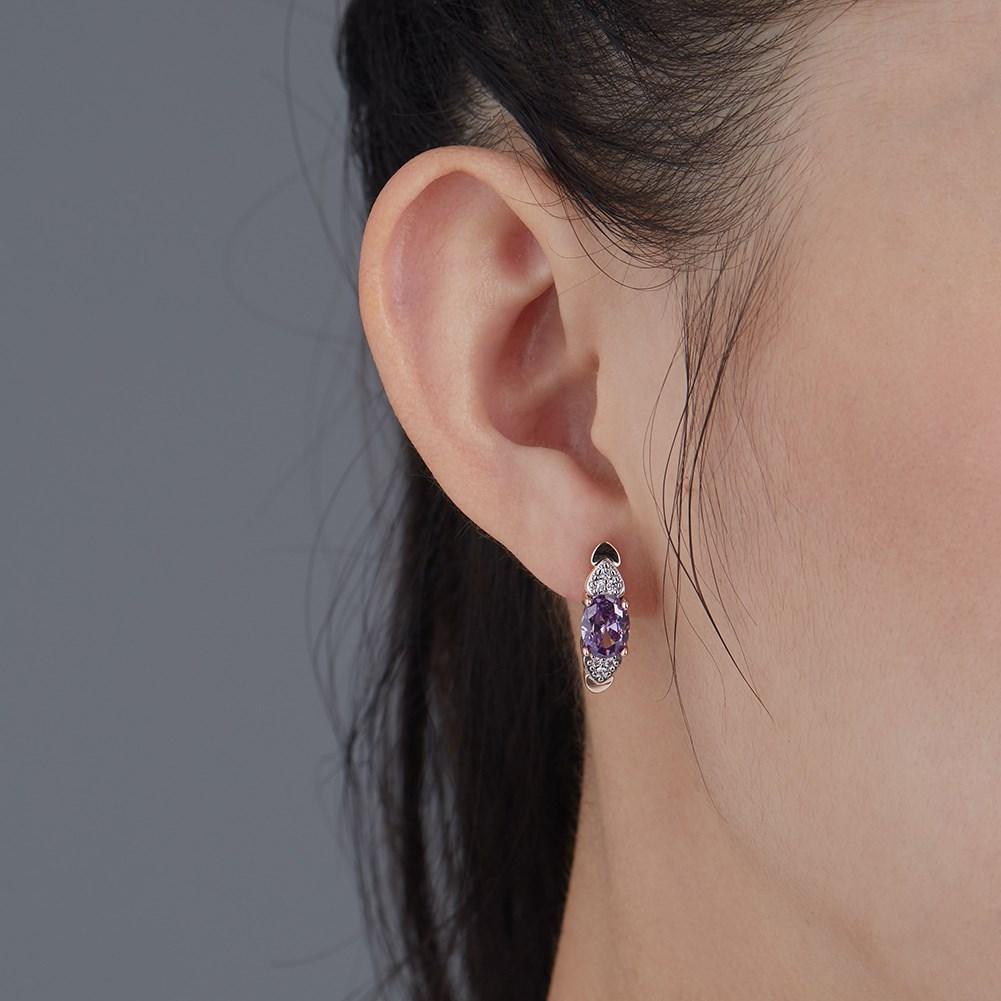 Gorgeous Purple Zircon Drop Earrings for Women Rose Gold Color Fashion Jewelry Wedding Accessories