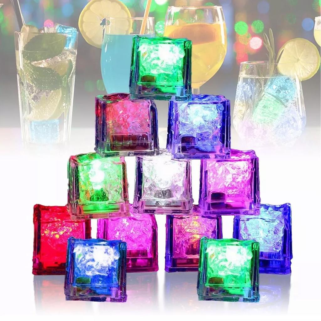 12PCS LED Eiswürfel Flüssigkeit Induktion Elektronische Komponenten Bunte Glitter Glowing Blinkende Eis