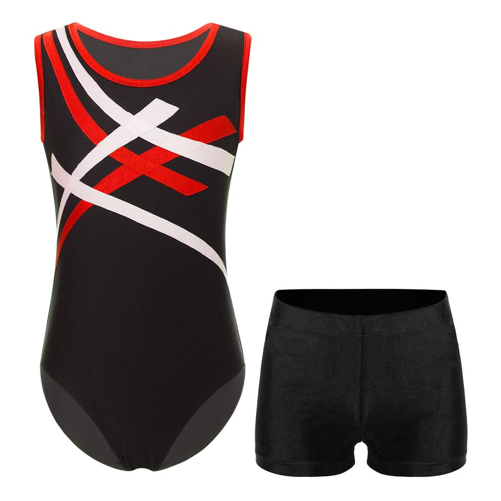 Jungen Kontrastfarbe Ärmellos Patchwork Trikot Body Anzug Shorts Gymnastik Outfit