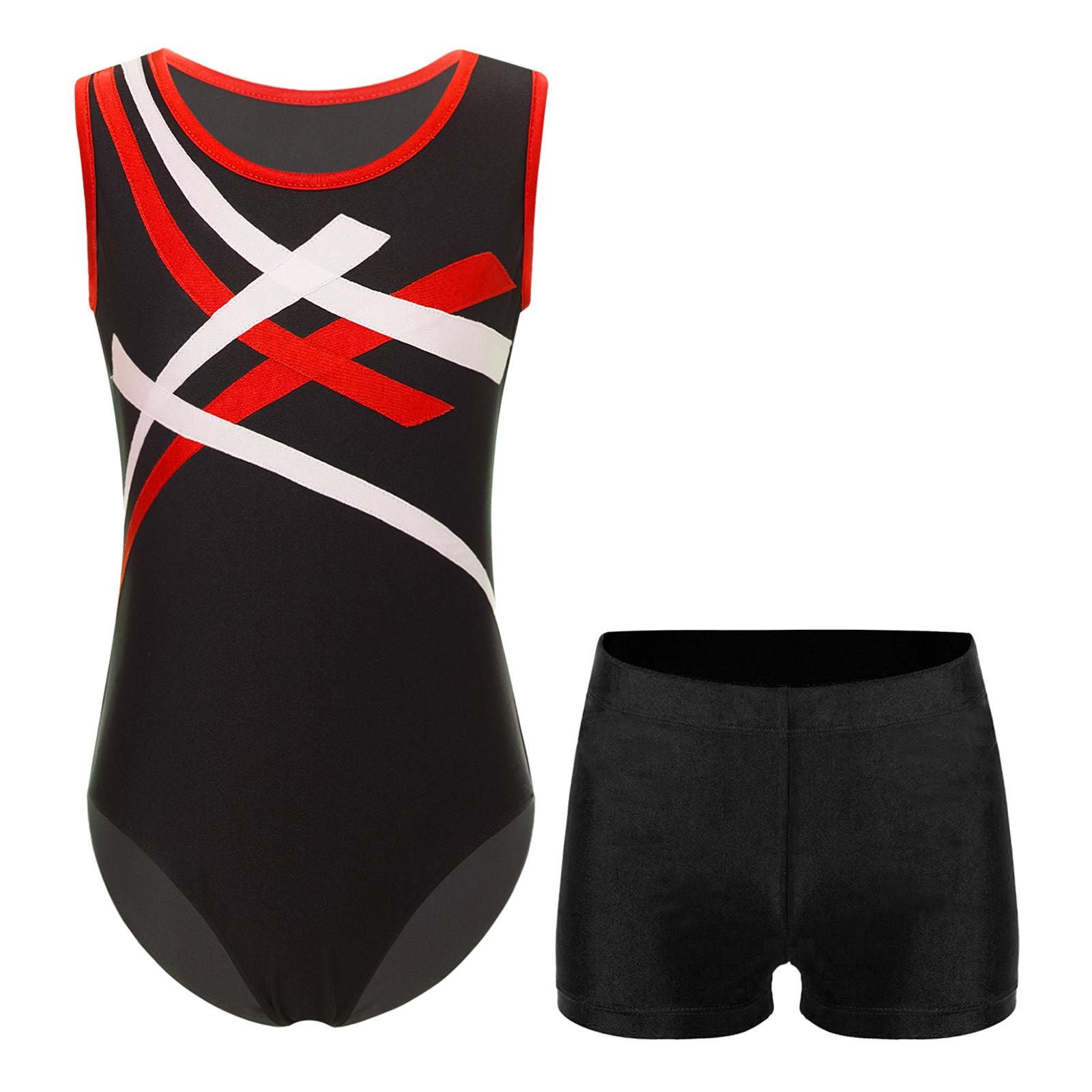 

Boys Contrast Color Sleeveless Patchwork Leotard Bodysuit Shorts Gymnastics Outfit 15-16 Years чорний/червоний