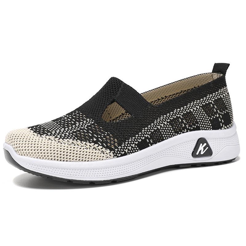 Women's Fly-knit Breathable Slip-on Casual Shoes – Comfortable Old Beijing Style for Middle-aged and Elderly Moms