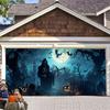 7 x 16ft Halloween Garage Door Cover Large Skeleton Graveyard Hanging Backdrop Door Banner for Halloween Yard Front Porch Wall Decoration