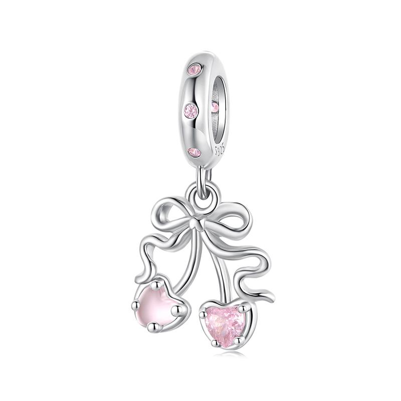 

WOSTU 925 Silver Princess Pink Bear Bead Ballet Girl Charm Shoe Bow Pendant Saftey Chain Fit Bracelet Neckalce DIY Gift