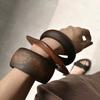 Bohemia Style Fashion Fashion Square Ethnic Style Brown Wood Stylish Wide Bracelet Retro Hand Jewelry