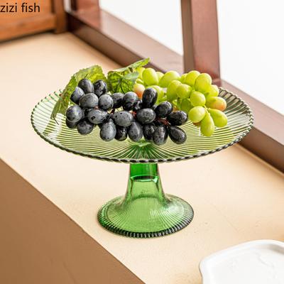 Glass High Footed Fruit Tray Creative Vertical Stripe Dim Sum Plate Candy Plate Dessert Dish Restaurant Specialty Tableware