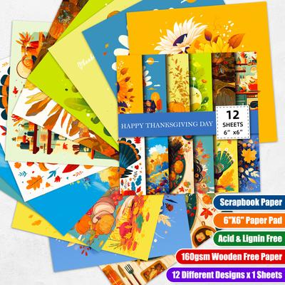 12 Sheets/Bag 6 Inch Turkey Material Backing Paper Thanksgiving Hand Account Material Bag