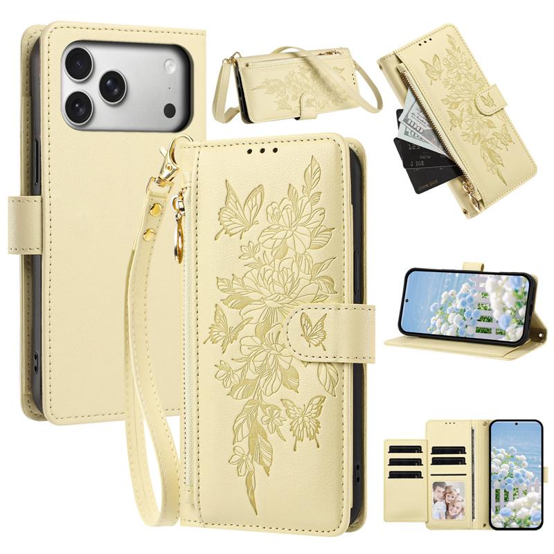 Fashion Long Lanyard Flip Leather Phone Case For iPhone 17 Pro Max 17E 16 Plus 15 14 13 12 Zipper Wallet Card Back Cover Coque