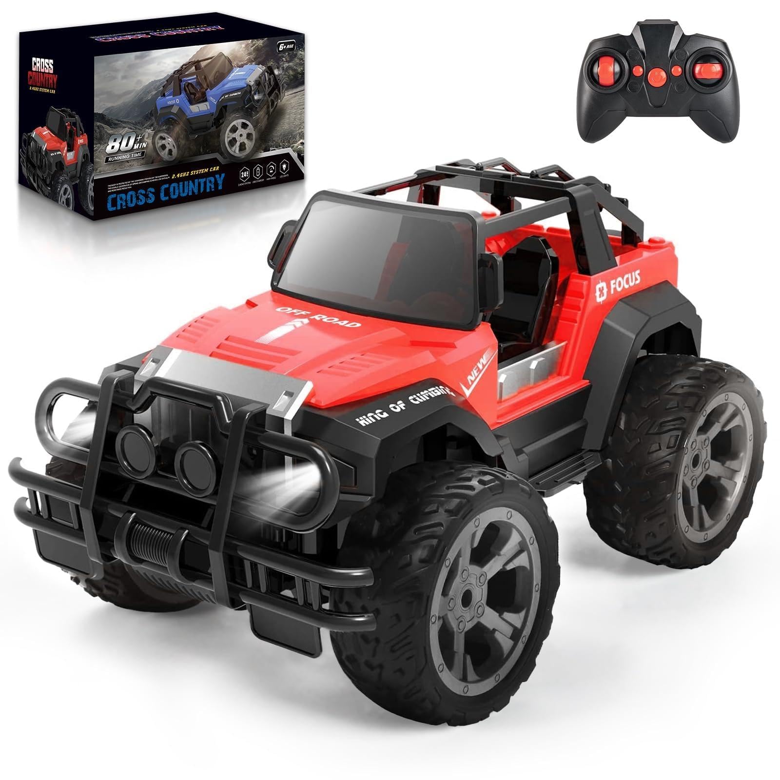 

Carox RC Car for Kids with 80 Minutes of Operation Large Gift for Boys Off-Road - Popular, Rechargeable, Headlights, 1/16 Scale, Time, 2.4GHz, Tires,