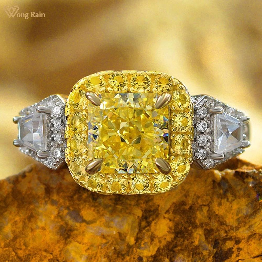 

Wong Rain Роскошное кольцо из стерлингового серебра 925 пробы ледяной огранки AAAAA с цирконами, драгоценный камень, юбилейное вечерние, открытое регулируемое кольцо для женщин, изящные ювелирные изделия Adjustable жёлтый