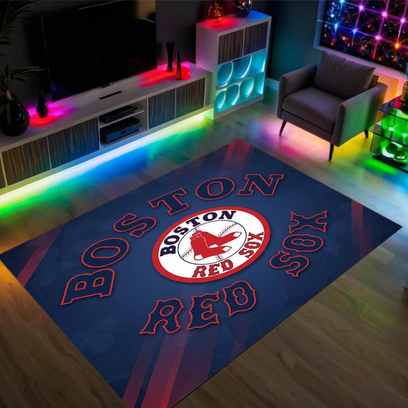 Boston Red Sox Design Kristall Samt Teppich Gemütlich Kein?Rutschfester Teppich mit Aufdruck für Schlafzimmer Wohnzimmer Eingang