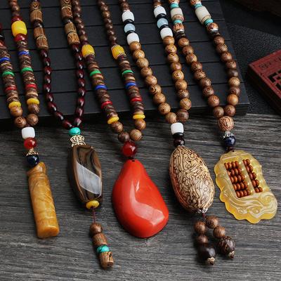 Collar de cuentas de madera con colgante Bodhi Vintage de 12 estilos para mujeres y hombres, cadena larga para suéter, regalo de joyería