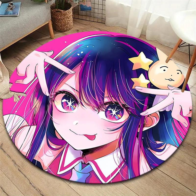 Oshi No Ko Round Area Rug,Carpet Rug for Living Room Bedroom Sofa Playroom Decor,Non-slip Floor Mat