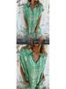 European & American Summer Casual Short-Sleeved Cotton Linen Shirt Dress with Pocket Print for Women