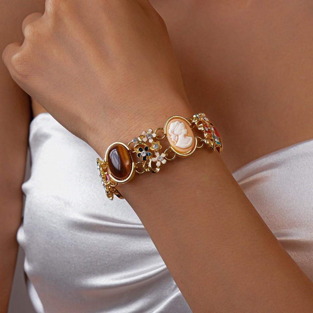 Rhinestone Retro Enamel Bangle Resin Women's Hand Bracelet Baroque Bracelet  Party Dress