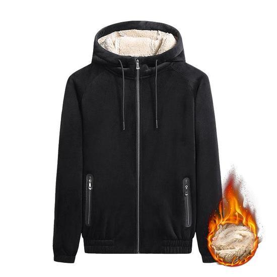 Autumn and Winter Hooded Cardigan Jacket Plus Velvet Padded Warm Jacket Plus Size Men's Jacket