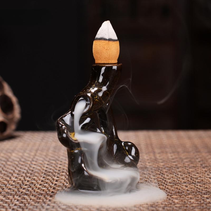 Small Backflow Incense Burners Gourd Turn Things Around Cone Censers Ceramic Mini Desk Ornaments mustard Zen Incense Holder