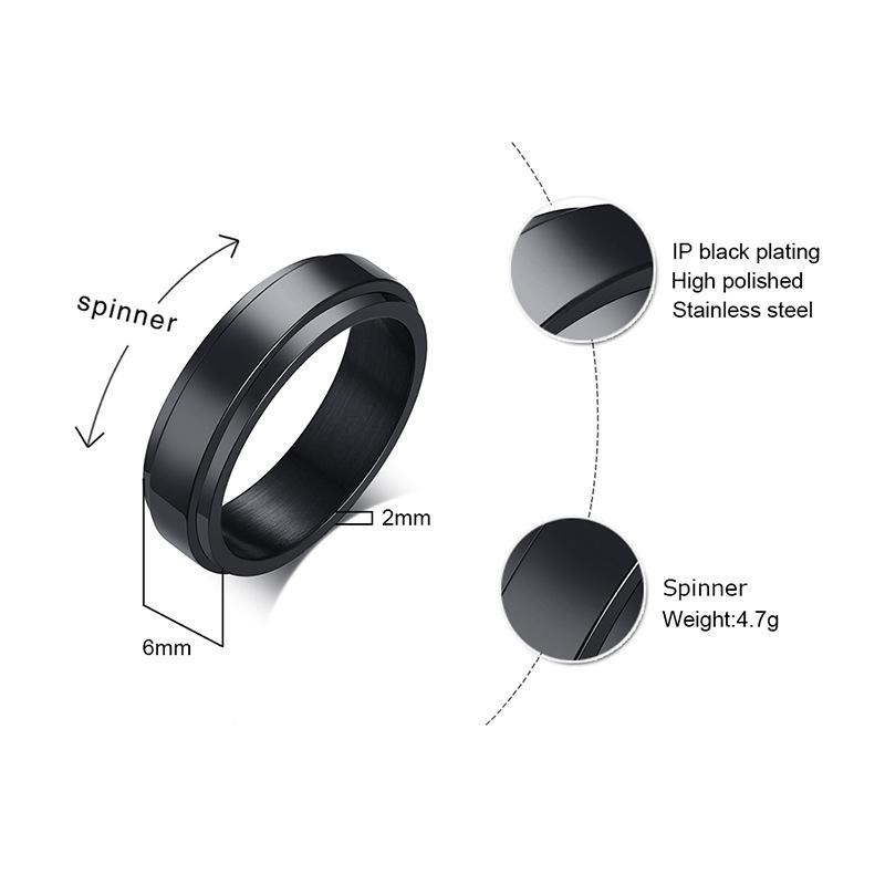 6MM Gold Rotatable Stainless Steel Couple Ring for Men & Women - Polished Plain Band