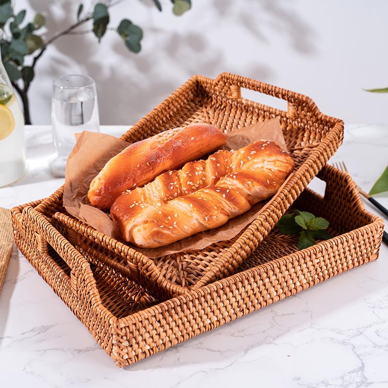 Natural Rattan Storage Baskets Multi-size Plate Tray for Bread Snacks Fruits Picnic Sundries Box Home Desk Decoration