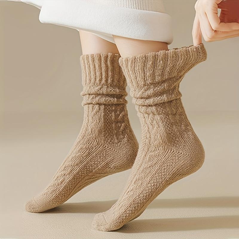 6 Pairs Of Winter Plush Thick Midsole Women's Warm And Thermal Storage Comfortable Soft Diamond Coffee Casual Outdoor Socks